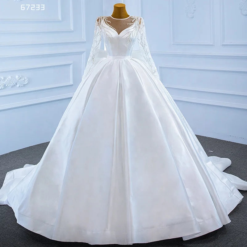 Jancember ARSM67233 White Wedding Gowns Dress Bridal Long Sleeve Hot Sale Dresses for Woman