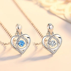 BINSHUO Wholesale Custom Brass Jewelry Blue Crystal Diamond Choker Inlaid Zircon Beating Heart Pendant Charm Necklace for Women