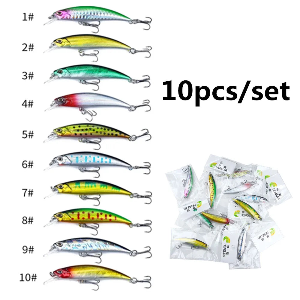 10pcs/set 80MM-9G Artificial Hard Swimbait Fishing Lure Long Trolling Sinking Minnow Lure