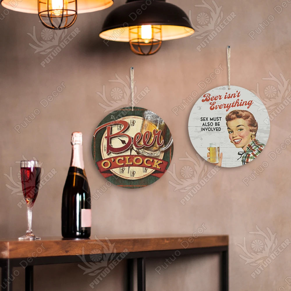 Customized Any Size Funny Beer Design Round Wooden Plaque Hanging Sign Bar Pub Decor Wooden Sign