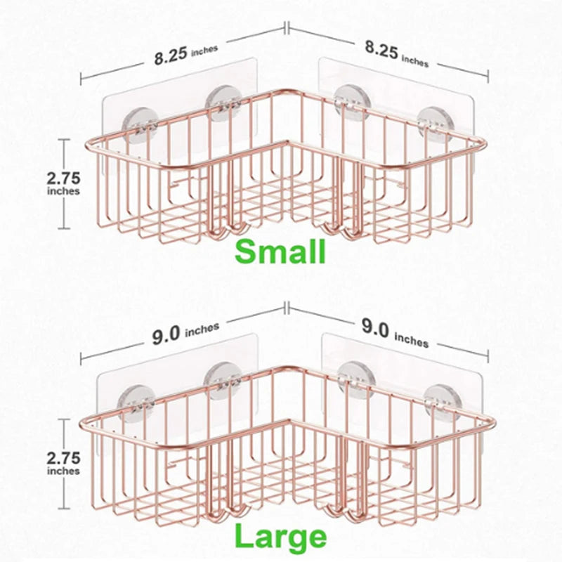 2-Pack Modern Hotel Corner Shower Caddy 304 Stainless Steel Adhesive Bath Shelf Hooks 90 Degree Angle Corners Rose Gold
