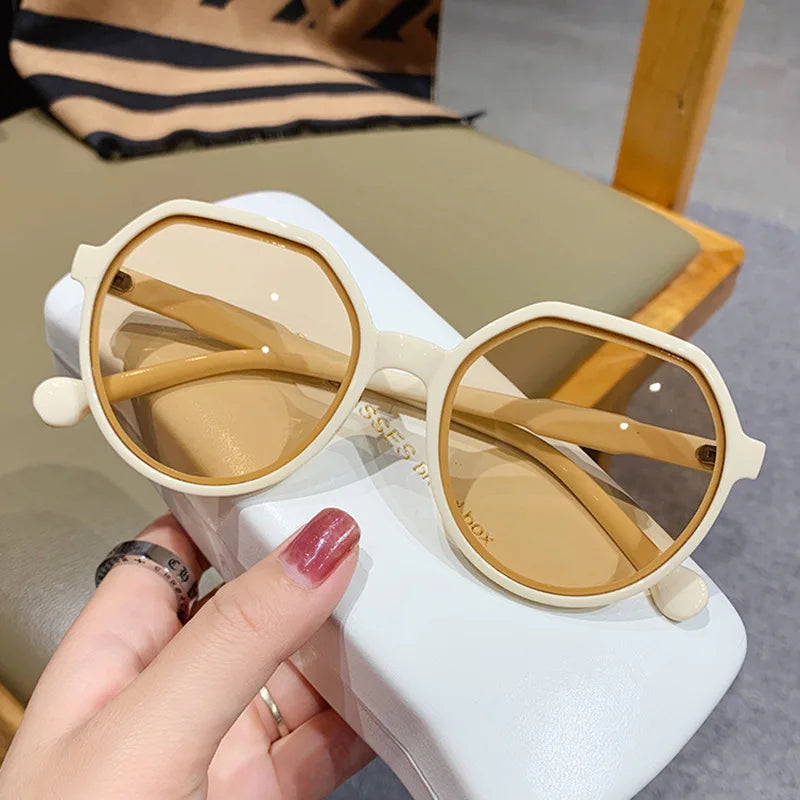 2021 Women's Retro Sunglasses with Small Frame New Year's Newest Milk Tea White Color Available in Yellow Red Gray PC Material