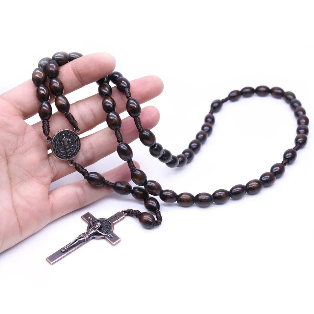 8*10mm  Catholic Islamic Muslim Wooden Hand-woven Dark Brown Seed Beads Rosary Necklace