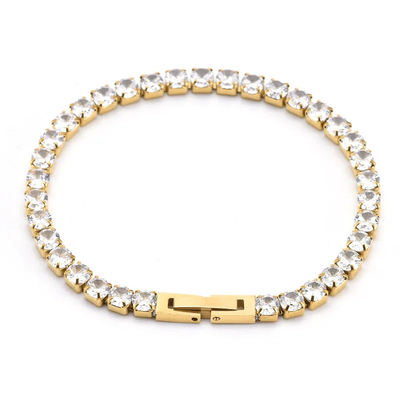 MICCI 18k Gold Plated Crystal Stone Iced Out Jewelry 4mm Single Cubic Mosinite CZ Full Diamond Tennis Chain Bracelet for Women