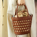 Summer Internet Celebrity Personality Fashion Bag Handmade Woven Genuine Leather Open Durable Waterproof Hollow Vegetable Basket