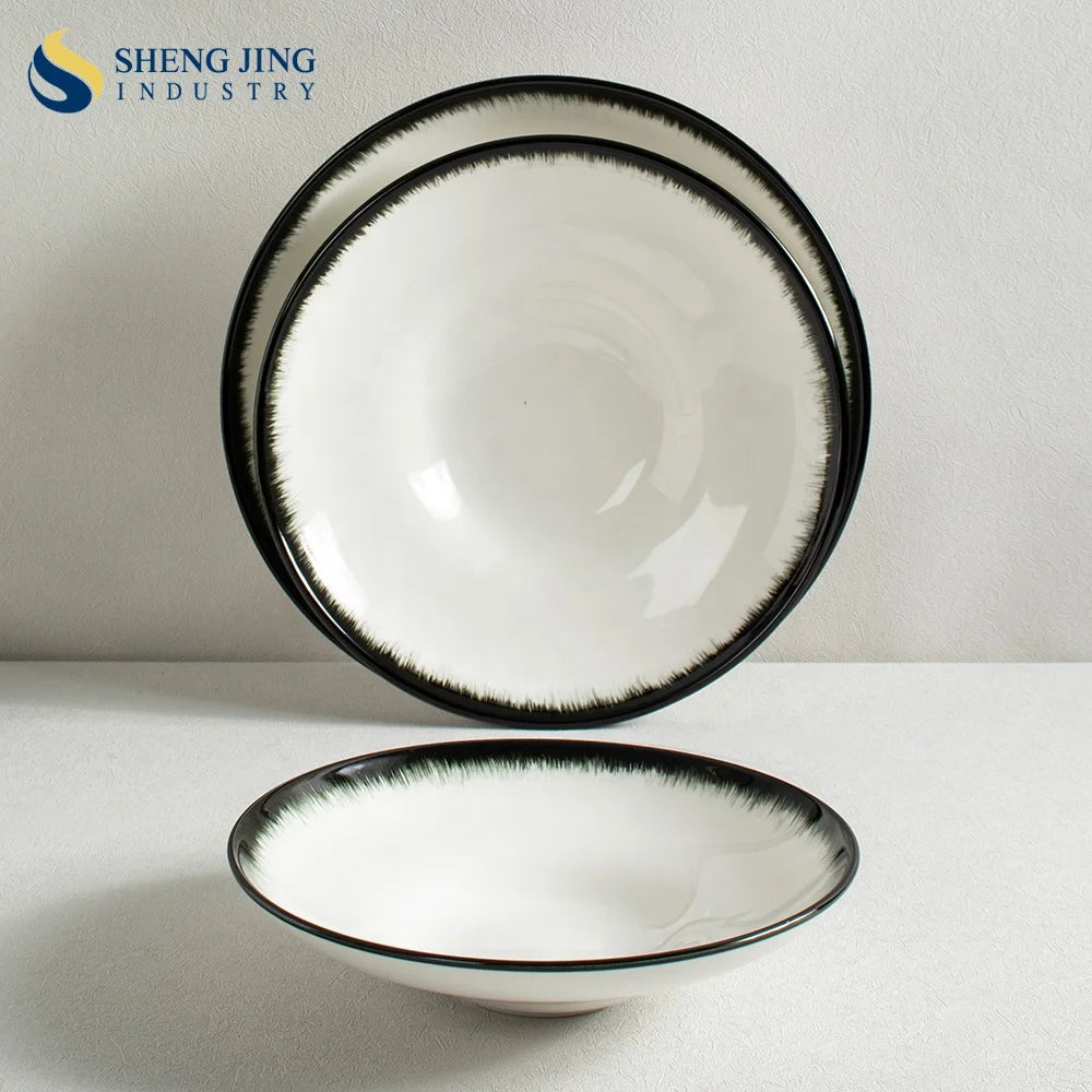 Custom Modern High Quality Ceramic Round Plate and Bowl Set Dinnerware Dining Hotel Hand-Painted Porcelain Restaurant Tableware