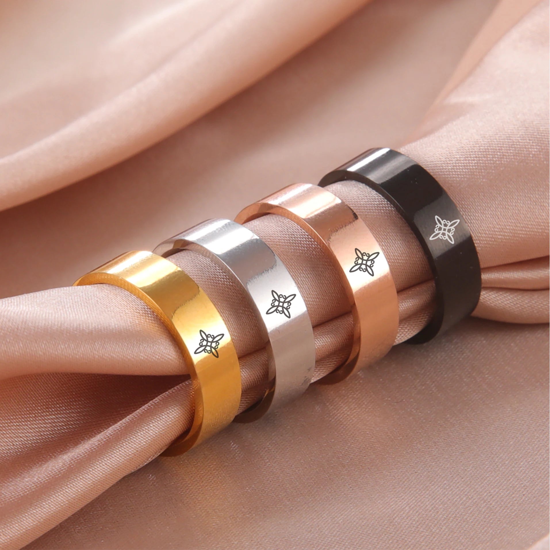 Witch Knot Engraved Rings Men Women Stainless Steel Witchcraft Amulet Protection Couple Ring Wiccan Cross Celtics Jewelry