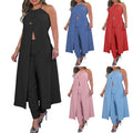 Summer Spring Clothes Two Pieces Outfit for Ladies High Slit Sleeveless Top and High Waist Pant Sets