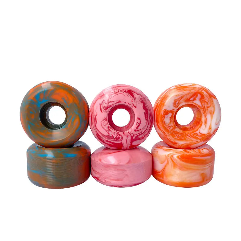Discount High Speed Mix Color Skateboard Wheels 53/54mm 80% Rebound 102A Swirl Color PU Casting Custom Wholesale for Expert Use