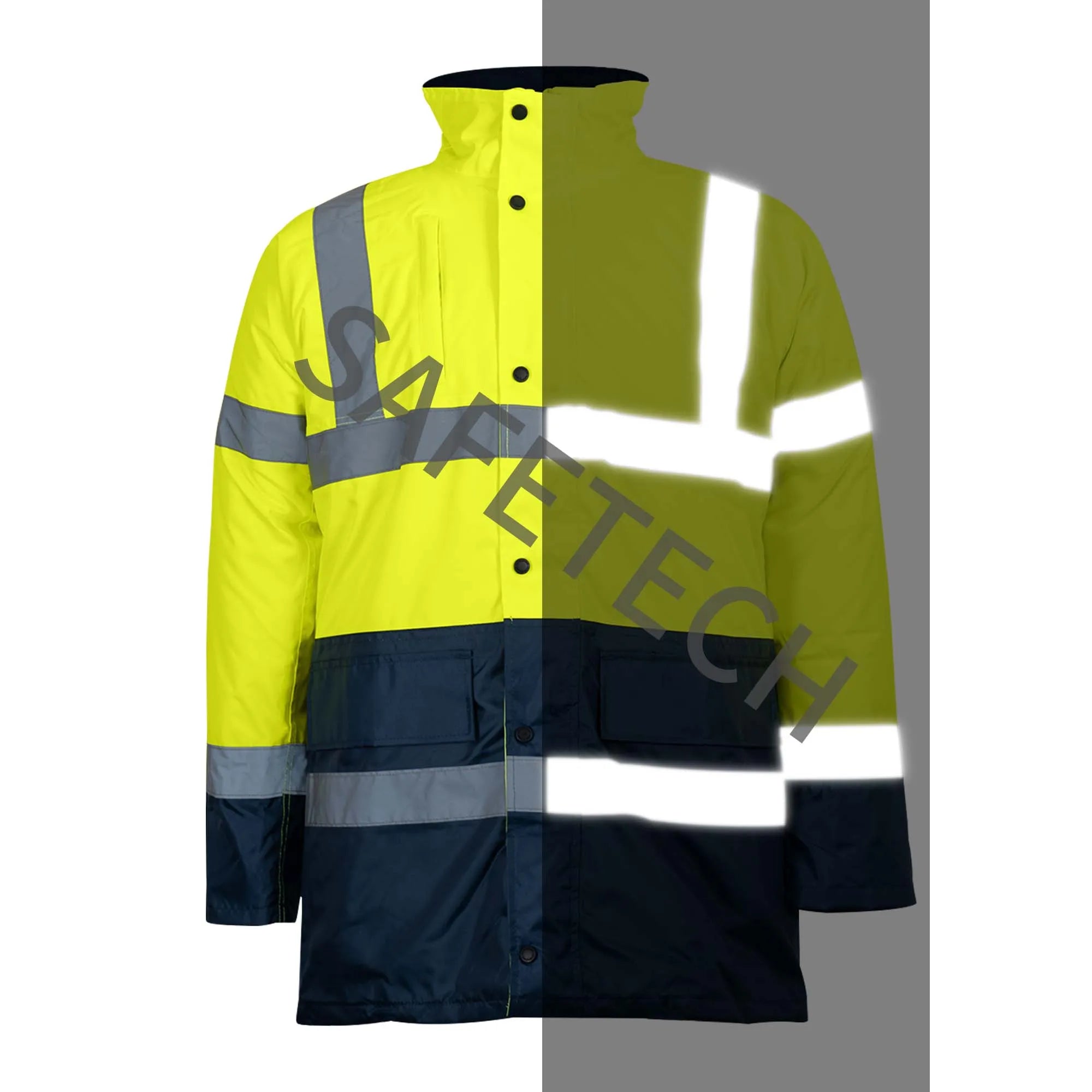 Fluorescent Yellow Hi Vis Waterproof Cotton Work Clothes Custom Safety Wear Jacket Winter