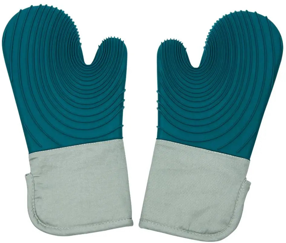 New Silicone Oven Mitts Thickened Silicone Kitchen Gloves Heat Insulation Non-slip Microwave Oven Mitts Lined Cotton Gloves BBQ