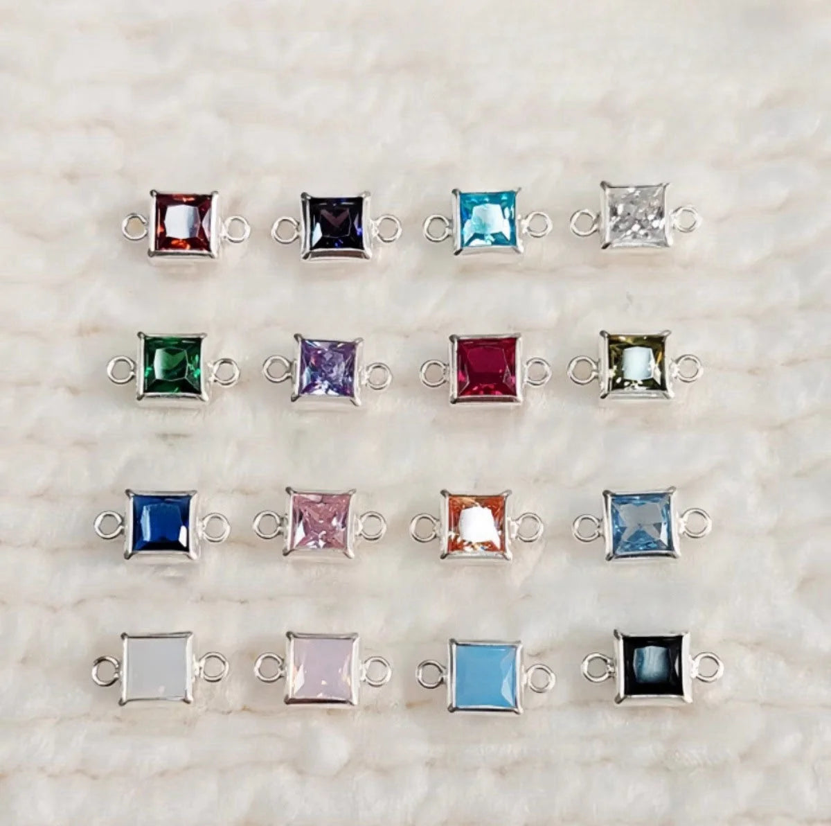 S925 Sterling Silver Square Birthstone Charm Connectors With Double Loops CZ Bracelet Necklace Pendants for DIY Jewelry Making