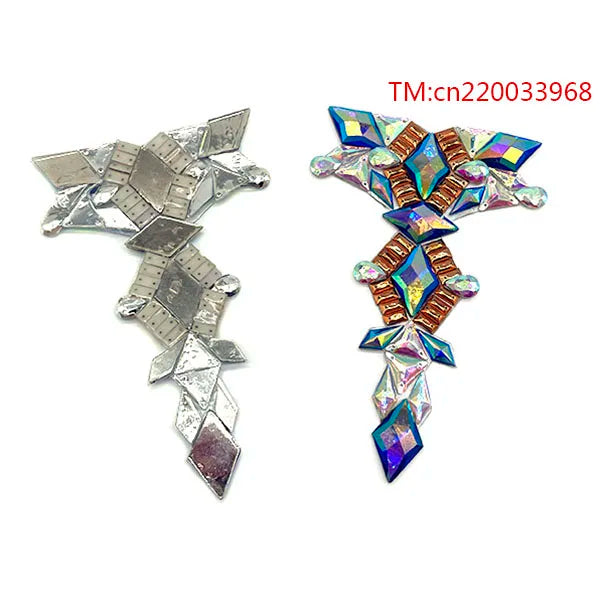 2023 Hot Sale Customized Trinidad Carnival Rhinestone Applique Bodice Iron on Stone Patch for Fiesta Party Costume Design