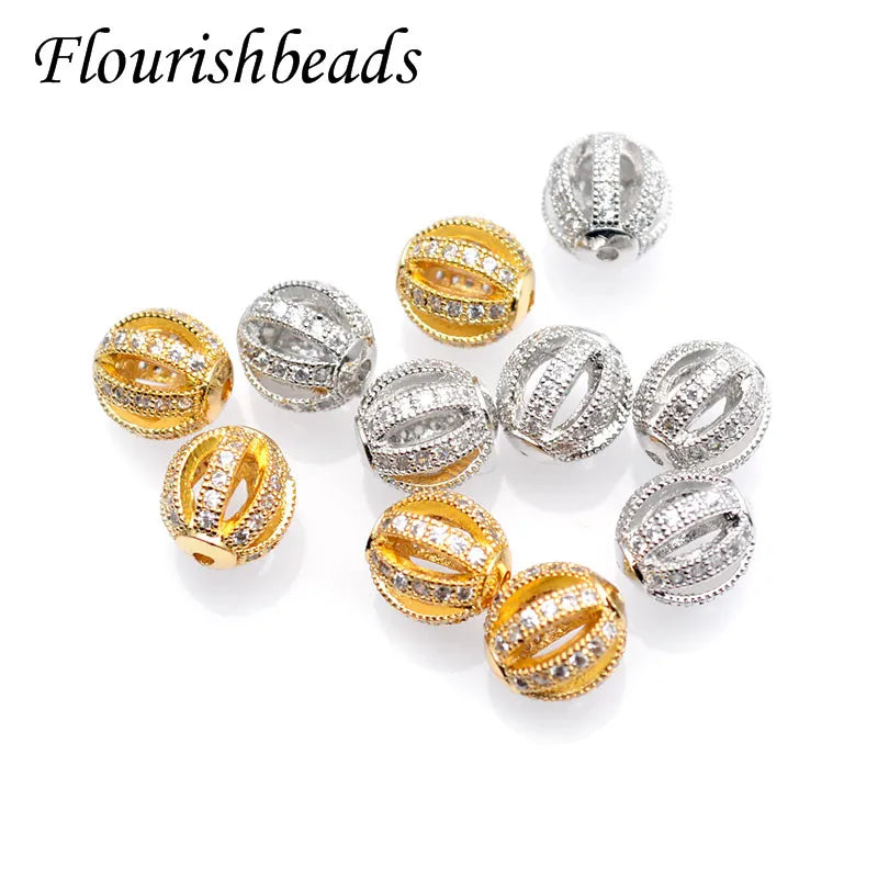 Lead and Nickel Free Silver Gold Plating CZ Paved Hollow Pumpkin Spacer for Bracelet Necklace Making