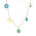 Ason Wholesale Fashion 18K Gold Plated Stainless Steel Jewelry ChokerTurkey EvilEye Hamsa Hand Pendant Necklace for Women Choker