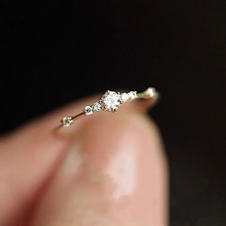 Delicate 925 Sterling Silver Plated 14 K Gold Diamond Ring Stacking Opening Adjustable Tail Ring