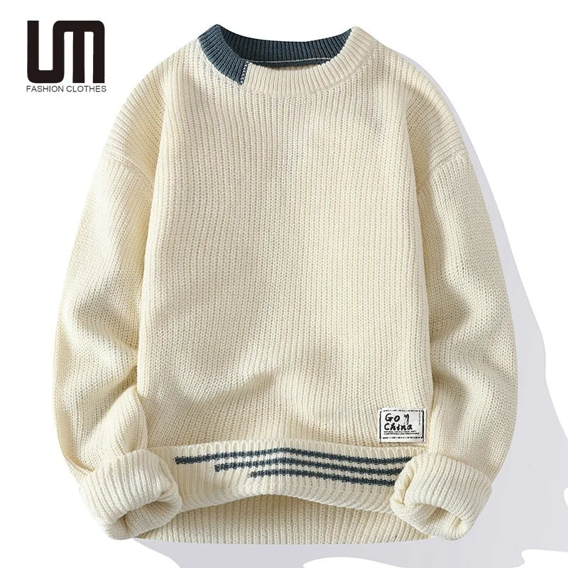 Liu Ming Men's Vintage Korean Fashion Turtleneck Oversized Knitted Pullover Winter Loose Sweaters with Anti-Wrinkle Feature