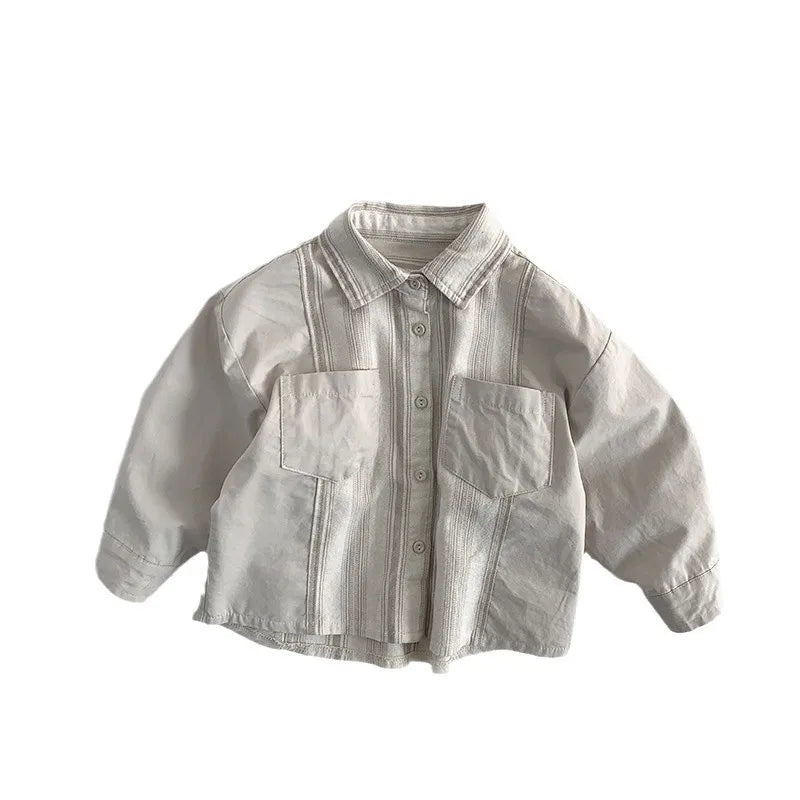 2025 Spring New Toddler Casual Cotton Top Boys Girls Artistic Color-Block Personality Shirt Japanese Trendy Design for Children