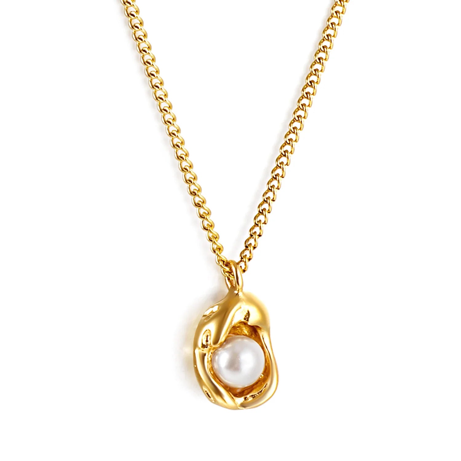 Vintage Pearl Necklace Custom Waterproof 304 Stainless Steel Jewelry 18K Gold Plated Alien Design Pendant Necklace for Women