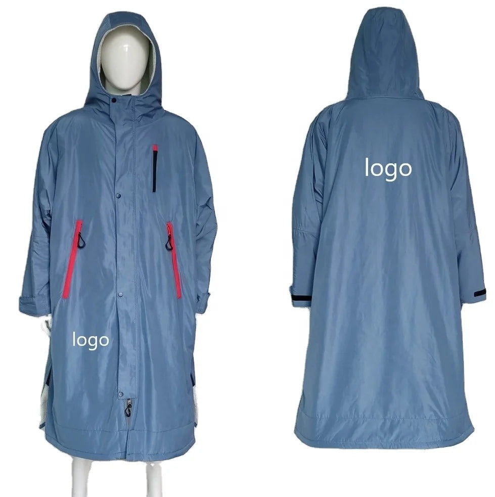 Women Men Dry Surf Robe Long Sleeve Waterproof Oversized Jacket Changing Coat with Two Way Zipper Surf Robe