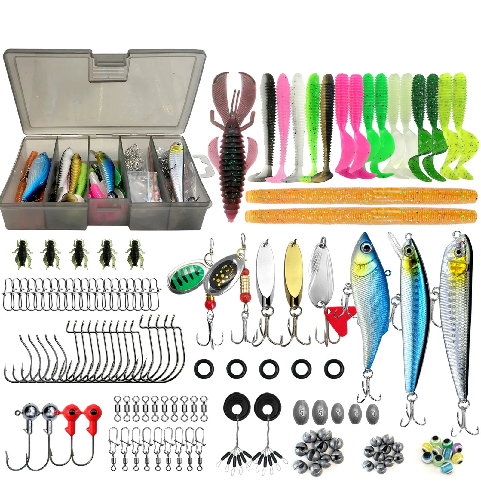138pcs/set Fishing Lure Kit Soft and Hard Bait Set Gear Layer Metal Jig Spoon for Bass Pike Crank Tackle Accessories with Box
