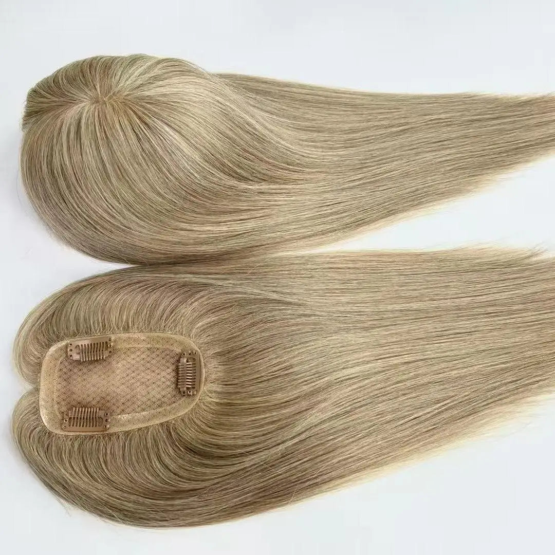 Wholesale 12*6cm Remy European Hair Breathable Mono Lace Topper with PU Base Wholesale Breathable Topper for White Women