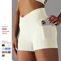 Double Sided Nylon Cross V Waist Fitness Hip Lifting Yoga Pants Women Running Tight Sports Yoga Shorts With Pockets