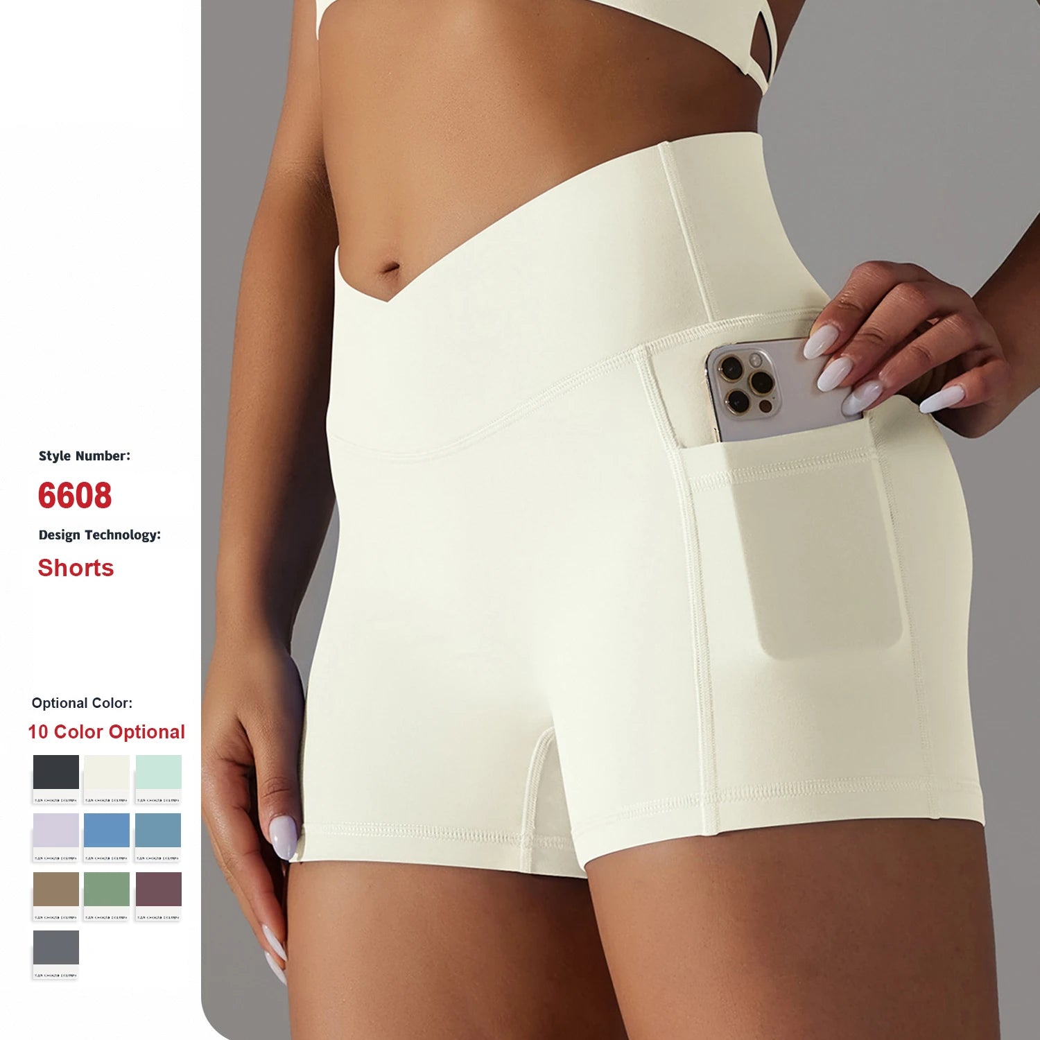 Double Sided Nylon Cross V Waist Fitness Hip Lifting Yoga Pants Women Running Tight Sports Yoga Shorts With Pockets