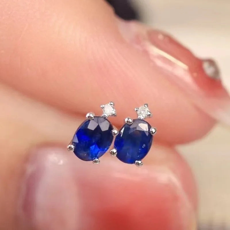 Aimgal Fine Jewelry AU750 18K Gold 0.5ct Sapphire Diamond Stud Earrings Trendy for Wedding Party or Engagement Gift
