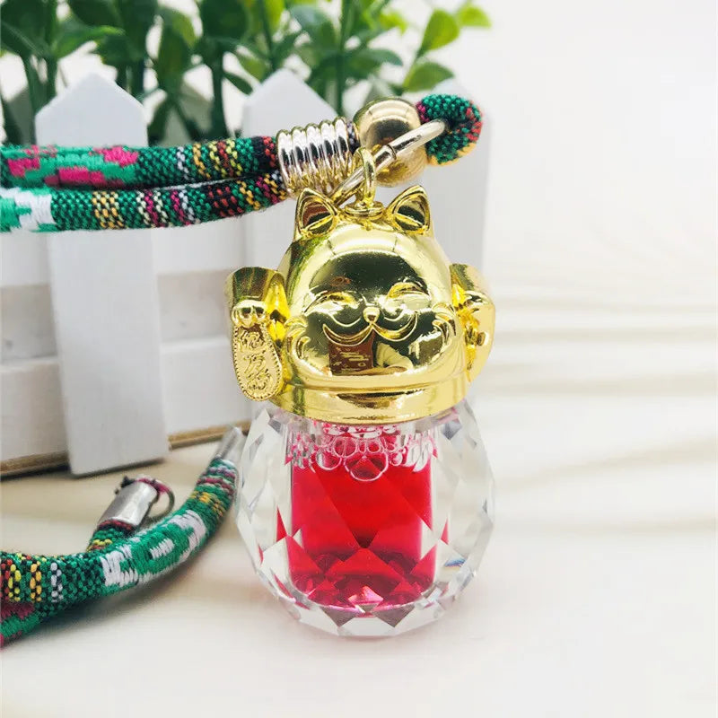 Luxury 3ML 5ML Gold Cap Cute Crystal Cat Shaped Pendant Empty Car Air Freshener Car Hanging Glass Perfume Bottle