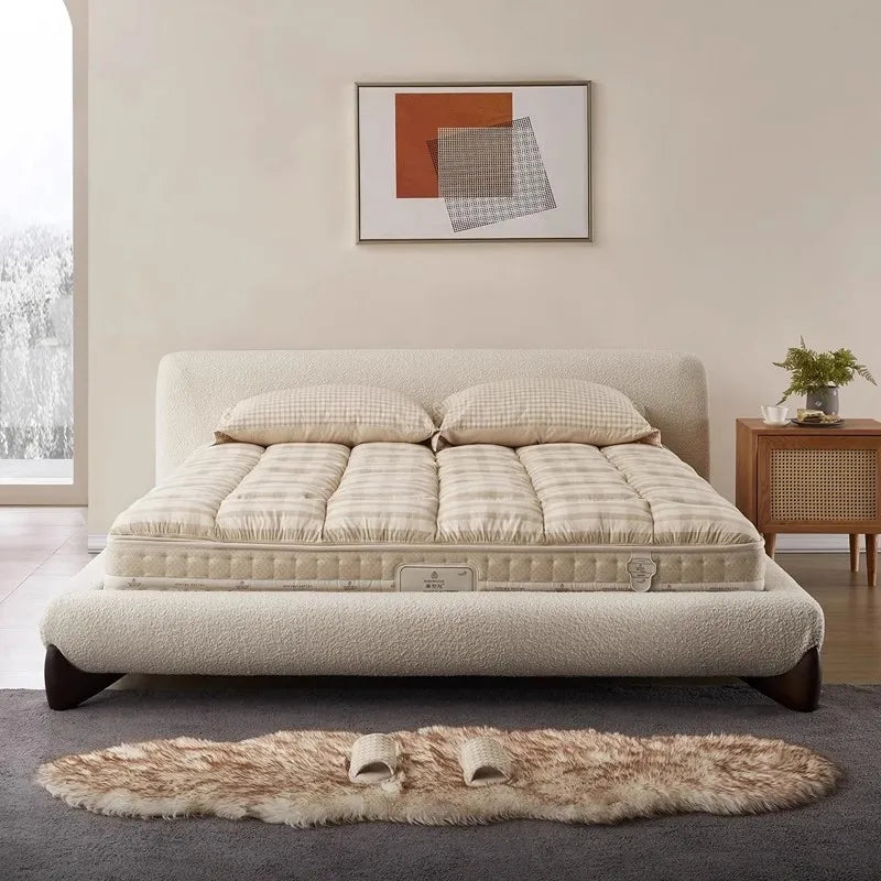 Modern and Simple Homestay Hotel Floor-standing Double Bed Cream-style Lambskin Soft Bed Master Bedroom Large Bed