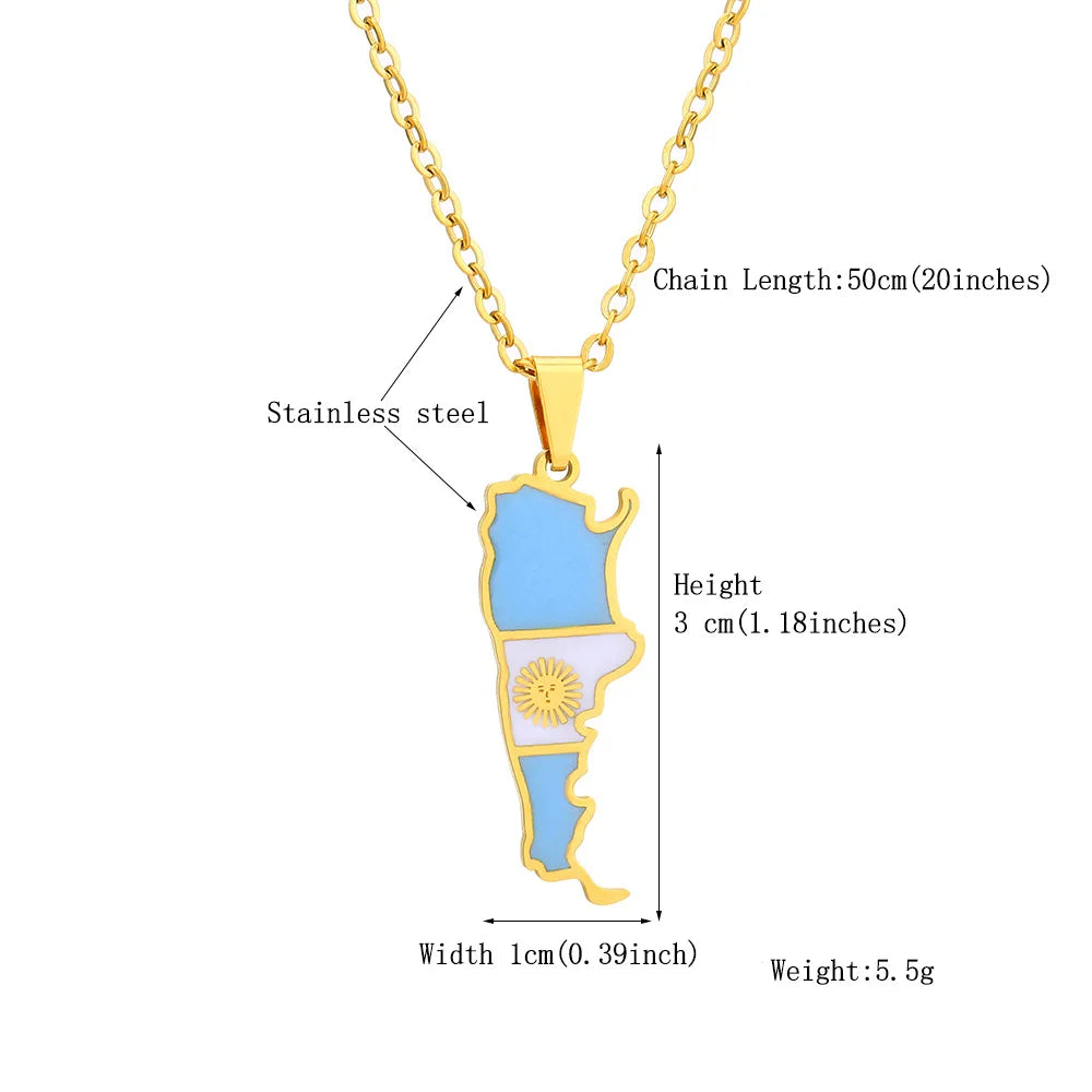 BINSHUO Wholesale Custom Stainless Steel Jewelry Drop Oil Argentina Nation Map Flag Men Pendant Charm Couples Necklace for Women