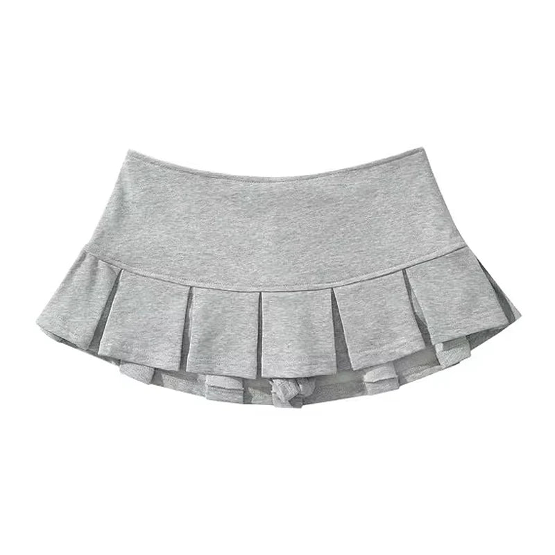 Summer New Gray Pleated Casual Skirt for Women American Spice Girl Style Cotton Knitted Polyester Fabric Printed for Work