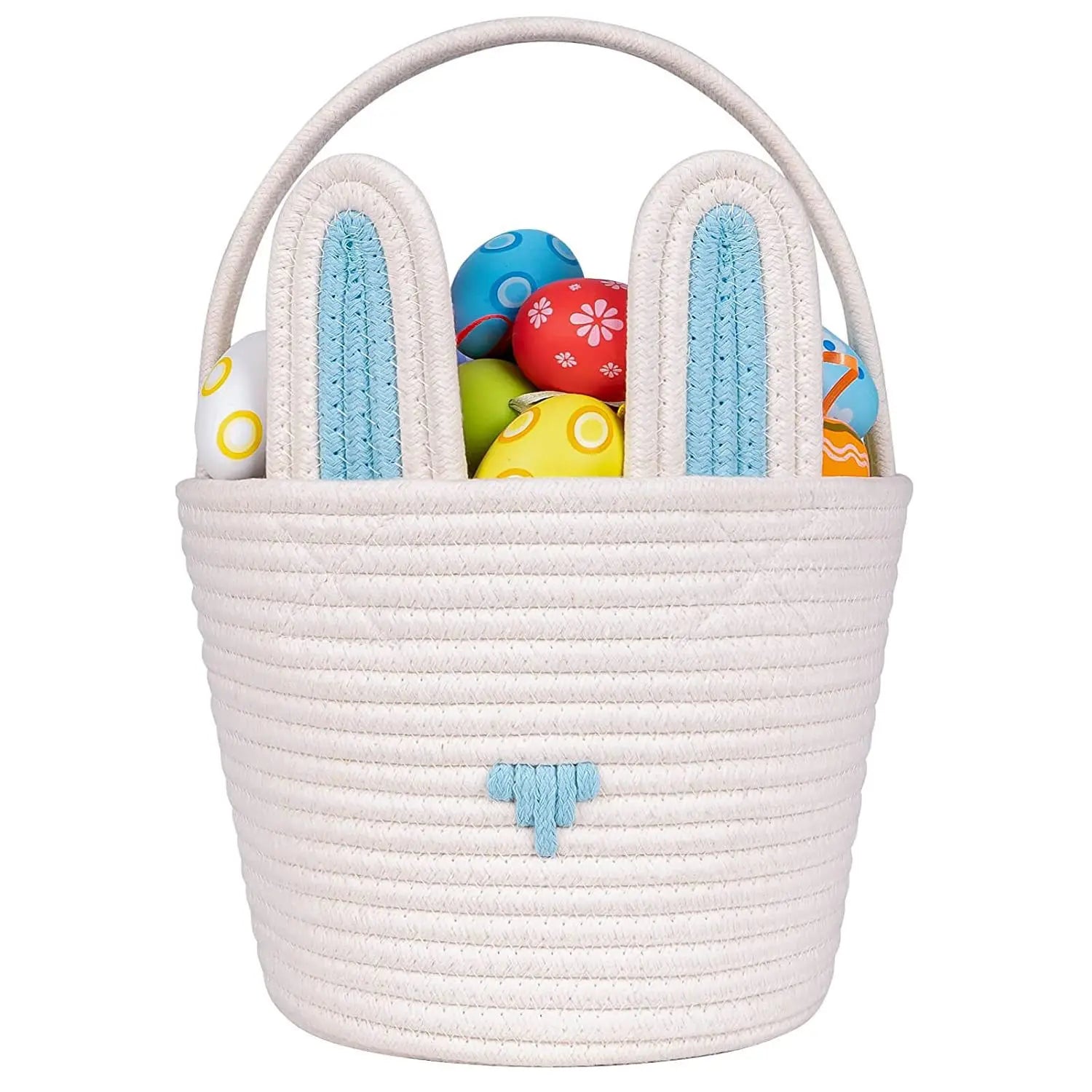 Easter Bunny Cotton Storage Basket for Eggs Colorful Woven Foldable Gift Basket for Kids