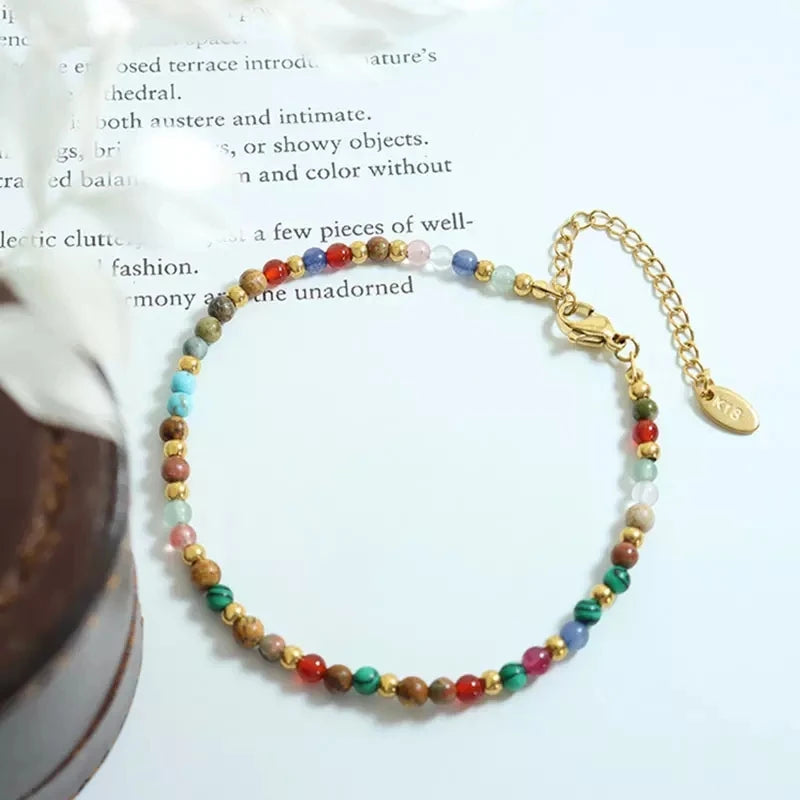 Colorful Agate Beads Gemstone Choker Necklace Handmade Natural Stone Beaded Necklaces for Women Collar De Acero Inoxidable