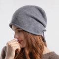 Custom logo Knitted Hat Women Draw String Beanies Warm Soft Adjustable Bonnet Hats
