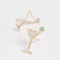 LOZRUNVE 925 Sterling Silver Gold Plated Cute Cocktail Glass CZ Stud Earring for Women Girl