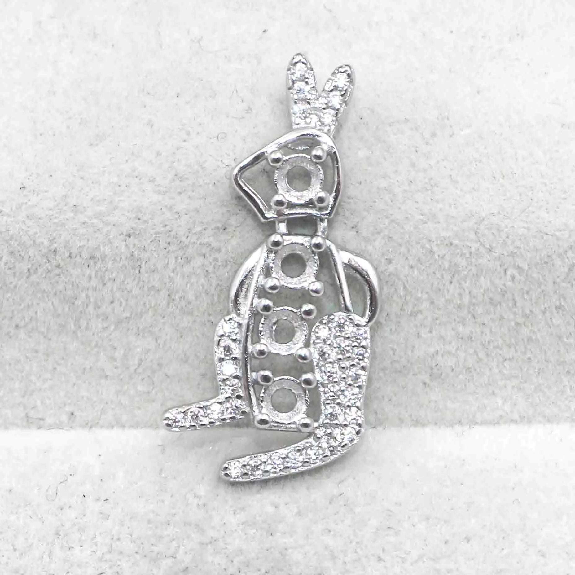 Sterling Silver 3*3mm Semi Mount Pendant Empty Frame Blank Support Setting S925 Base Holder Without Center Stone for DIY Inlay