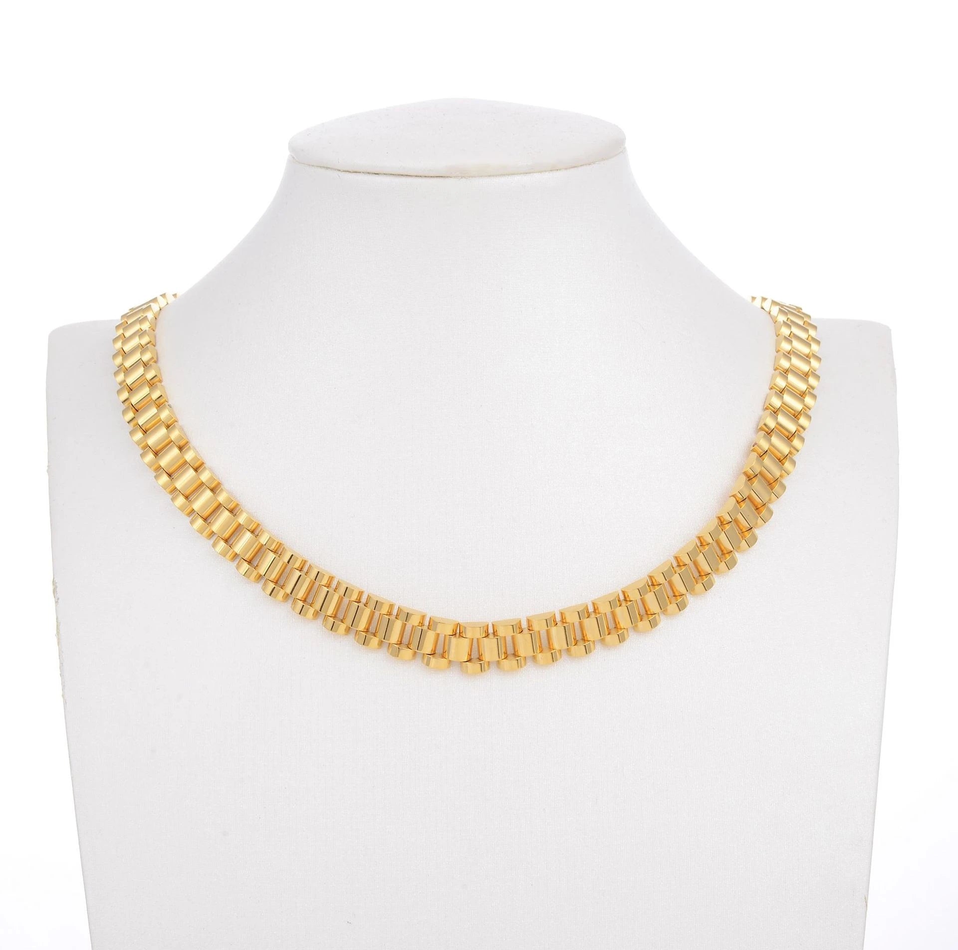 High Quality Trendy 10mm Watch Chain Necklace Unisex 18K Gold Plated Stainless Steel 18'' 20'' 24'' Factory Wholesale