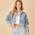 Women Jacket Spring 2023 Tassel Sequin Jacket Fashion Fringed Retro Long-sleeved Silver Reflective Jacket Women Outwear Tops