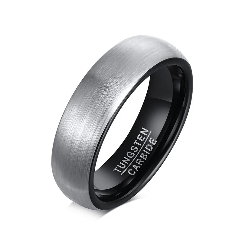 Oem Competitive Price New Brushed Silver and Black 6mm Tungsten Steel Ladies Wedding Rings