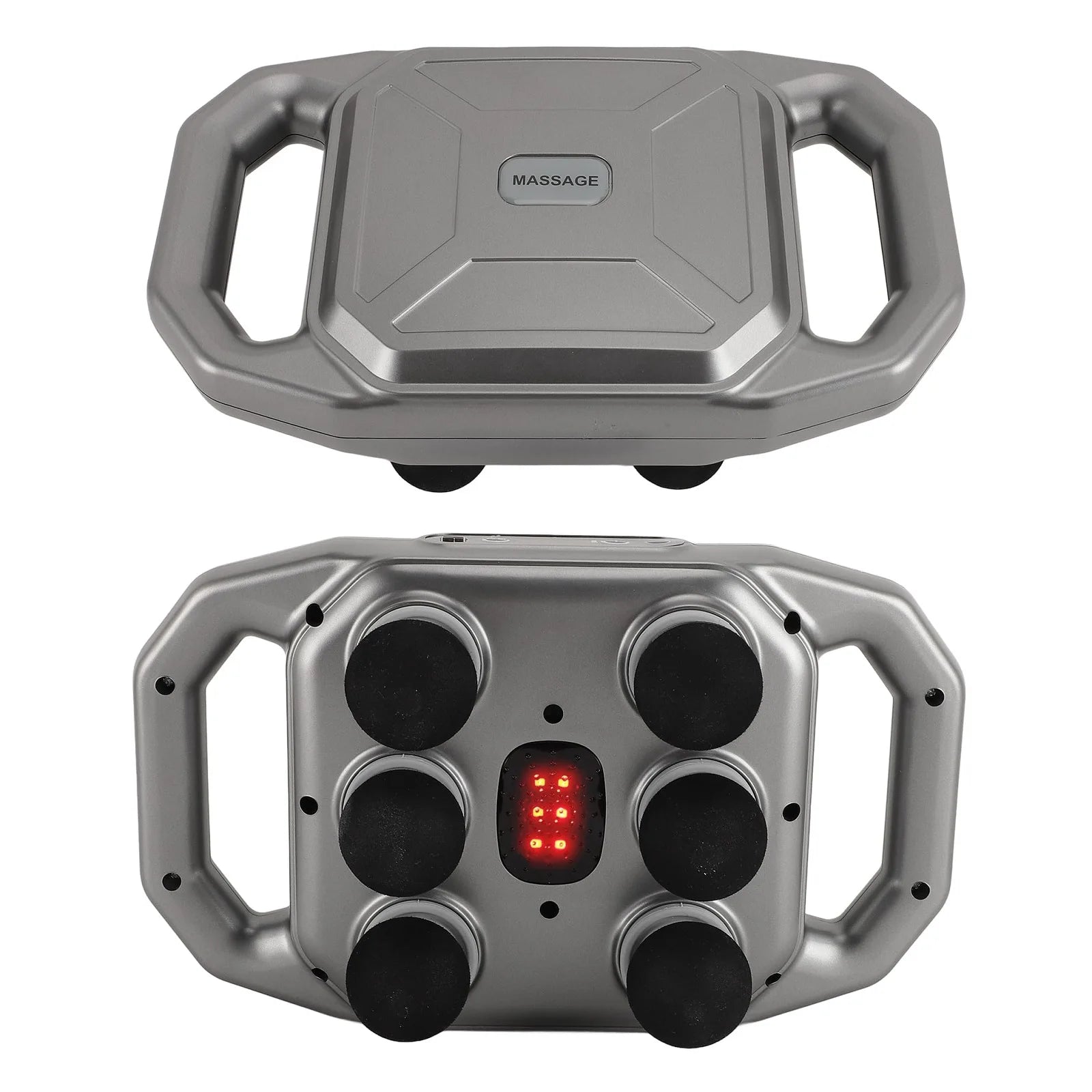 Deep Tissue Body Massage Gun with 6 Heads & Heating 9 Levels Dual Handle Percussion for Back Waist Leg Leg Massager