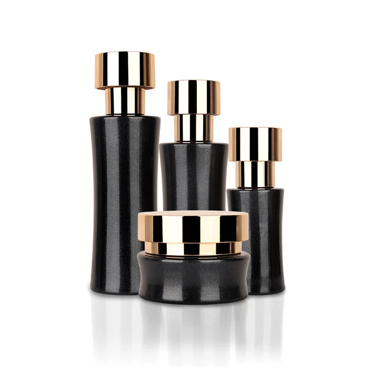 Custom Luxury Black Cosmetics Glass Jars 30g 50g Cream Jar Lid Eco-Friendly Flat Shape 50ml-100ml Lotion Cream Pump Bottle Jars
