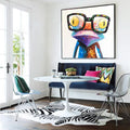 Custom Wholesale Hand Painted Oil Painting Animal Pop Art Happy Frog on Canvas Wall Art With Frame