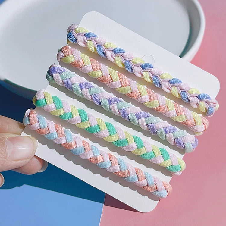 JO FS297 Wholesale Three Color Sweet Party Style Rope Braid DIY Flat Button Scrunchie Thick Rubber Elastic Band