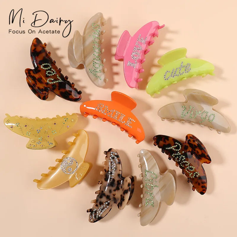 Mi Dairy 10.2cm Libra Hair Clip Claw for Thick Hair Acetate Hair Clamp Rhinestone for Women Custom Logo Accessories 221171