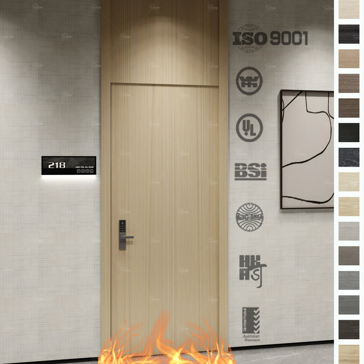 Yohome Factory Custom Classic Hotel Oak Door Wooden Fire Rated Door for Hotels Full Bamboo Color Fire Flush Door for Hotel Room MegaBDM