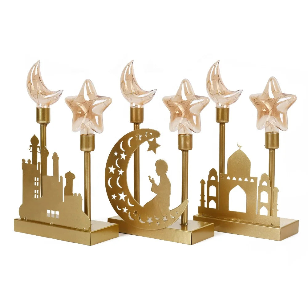Eid Mubarak LED Lights Decor Star Moon Shaped Lamp Ornaments Ramadan Mubarak LED Castle Moon Star Decoration