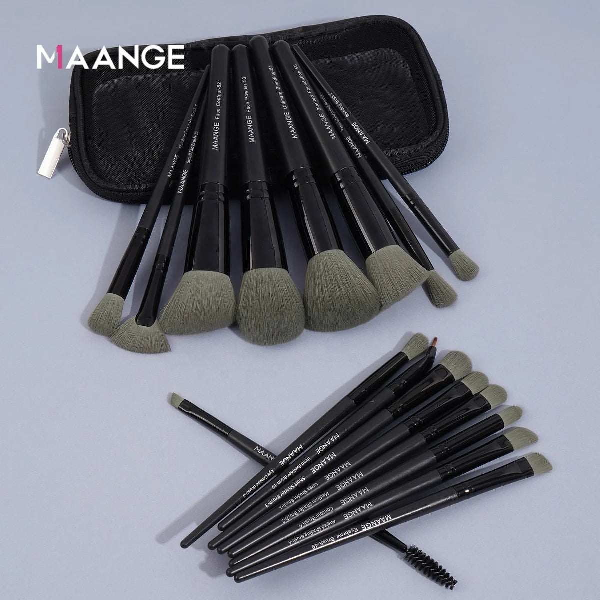 MAANGE Premium 17pcs Black Make up Brush Set with High Quality Cosmetic Makeup Bag Wholesale Eyebrow Brushes