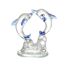 EURAN Carved Crystal Glass Dolphin Figurine Blown Glass Animal Sculpture Eco-Friendly Fairy Style Table Decoration Etched